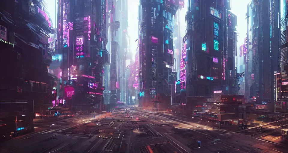 Image similar to city center of a cyberpunk city, intricate artwork by tooth wu and wlop and beeple, octane render, hyper realism, 8 k