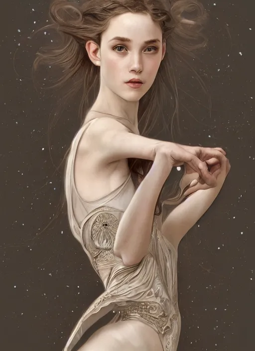 Image similar to ultra realistic illustration, prima ballerina, sci - fi, fantasy, symmetrical face, intricate, elegant, highly detailed, digital painting, artstation, concept art, smooth, sharp focus, illustration, art by artgerm and alphonse mucha