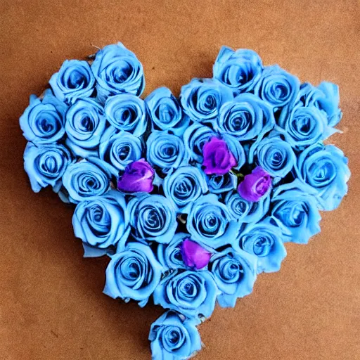 Image similar to blue roses in the shape of a heart and text saying my favourite person in the middle