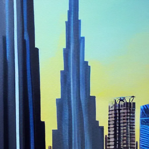 Image similar to The Burj Khalifa, Dubai, acrylic painting, high detail -1024