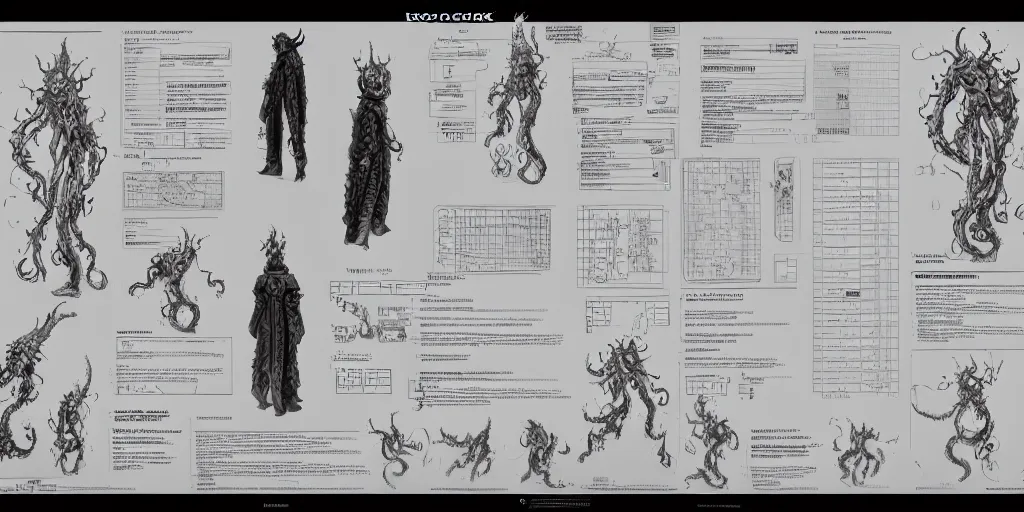 Image similar to lovecraftian god, character sheet, concept design, contrast, hot toys, kim jung gi, greg rutkowski, zabrocki, karlkka, jayison devadas, trending on artstation, 8 k, ultra wide angle, pincushion lens effect