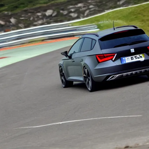 Image similar to seat leon cupra, driving on the nurburgring, highly detailed, cinematic