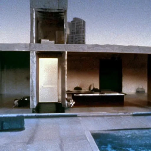 Prompt: still of roman house in los angeles, in american psycho ( 1 9 9 9 )