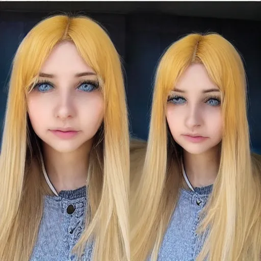 Prompt: beautifull women with brown eye, yellow hair, wearing soft clothes