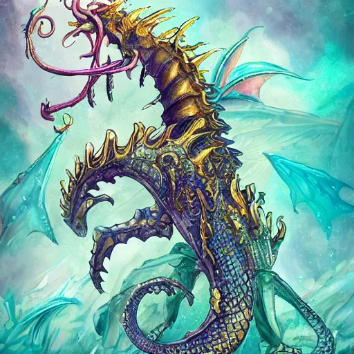 Image similar to underwater sea dragon full body, d & d style, trending on artstation, colorful, intricate, highly detailed art by ilse gort and yugin maffioli