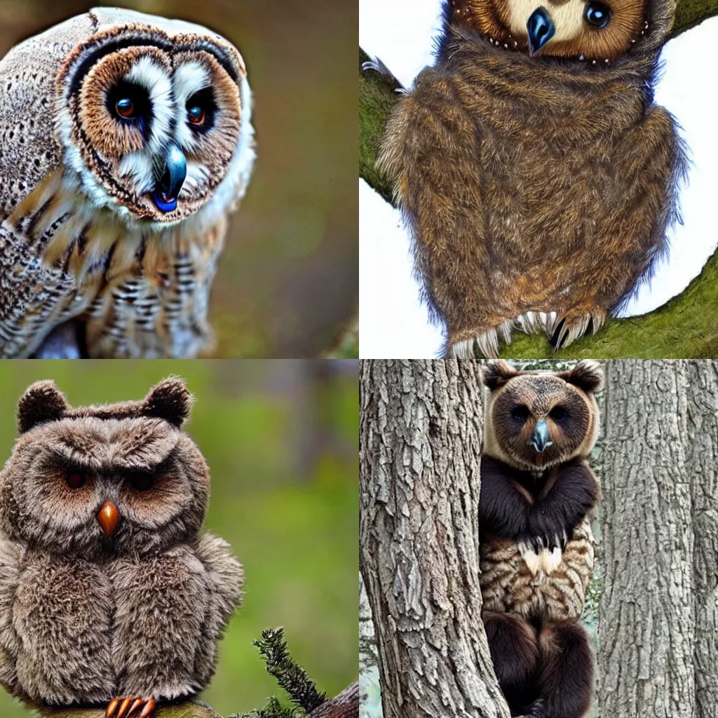 Prompt: bear - owl hybrid