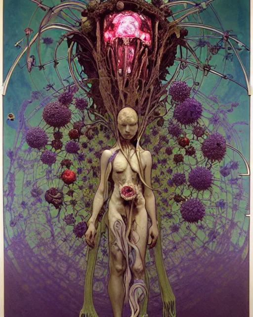 Prompt: the platonic ideal of flowers, rotting, insects and praying of cletus kasady carnage thanos davinci dementor wild hunt chtulu mandelbulb spirited away doctor manhattan bioshock, caustic, ego death, decay, dmt, psilocybin, concept art by alphonse mucha and greg rutkowski and zdzisław beksinski