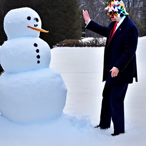 Image similar to donald trump and joe biden making snowman together