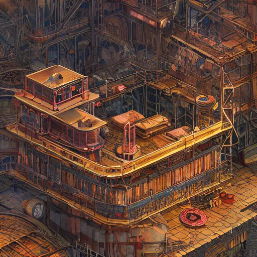 Prompt: fineline painting of an isometric steampunk strawberry jam factory, colour pallette of strawberry shortcake, incredible detail, vray render subsurface scatter drum scanner, intricate complexity, golden ratio, kojima amano, charlie bowater, karol bak, greg hildebrandt, 8 k detail