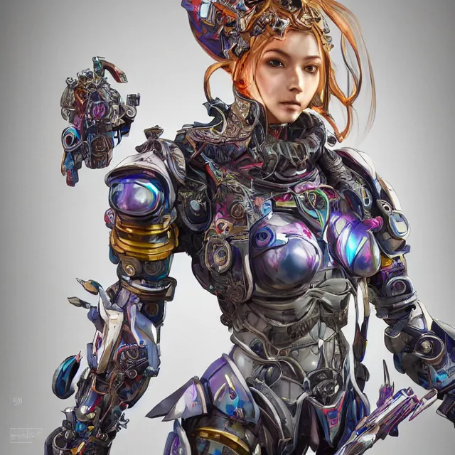 Prompt: studio portrait of lawful good colorful female holy mecha paladin absurdly beautiful, elegant, young fitness model, ultrafine hyperrealistic detailed face illustration by kim jung gi, irakli nadar, intricate linework, sharp focus, bright colors, matte, octopath traveler, final fantasy, unreal engine highly rendered, global illumination, radiant light, intricate environment