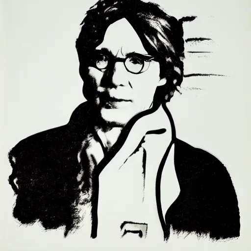 Prompt: a burning chemist in a white coat, andy warhol