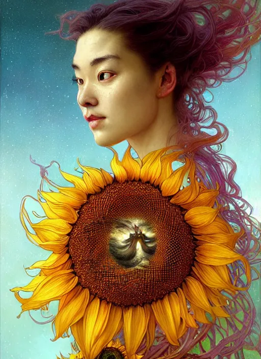 Prompt: portrait of sunflower. fantasy, regal, by kim keever, victo ngai, stanley artgerm lau, greg rutkowski, thomas kindkade, alphonse mucha, loish, norman rockwell