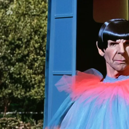 Image similar to spock in a tutu exiting the tardis