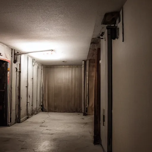 Image similar to a liminal space, new level for the backrooms, eerie, depressing lighting