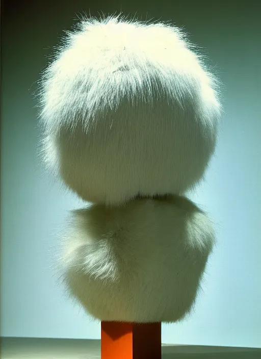 Prompt: realistic photo of a a modern brushwood and straw astronomy archeology scientific equipment gadget sculpture made of brushwood, with white fluffy fur, by dieter rams 1 9 9 0, life magazine reportage photo, natural colors, metropolitan museum collection