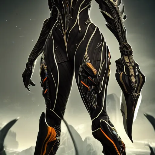 Image similar to beautiful and stunning giant female warframe, looming over camera pov, about to step on pov, slick elegant design, sharp claws, detailed shot, feet and hands, highly detailed art, epic cinematic shot, realistic, professional digital art, high end digital art, DeviantArt, artstation, Furaffinity, 8k HD render, epic lighting, depth of field