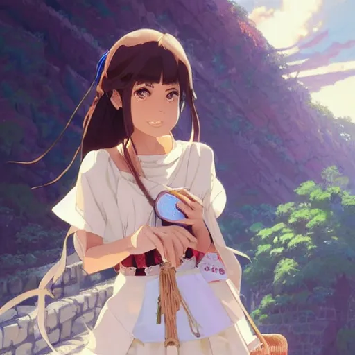 Prompt: a beautiful women instagram model, brown skin, wearing elegant catholic school girl designer fashion with mayan pattern and native style, aztec street fashion, gapmoe yandere grimdark, trending on pixiv fanbox, painted by greg rutkowski makoto shinkai takashi takeuchi studio ghibli, akihiko yoshida