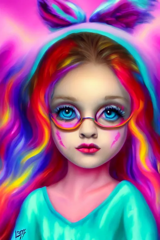 Image similar to matte sharp painting cute little girl lowbrow, painted by mark rydel artstation behance storybook lisa frank