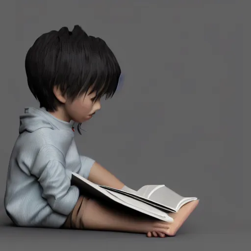 Prompt: a boy reading a book, 3 d rendering, trending on pixiv, cinematic lighting