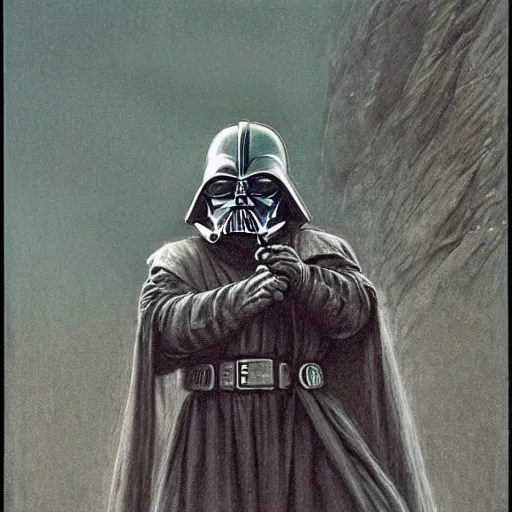 Image similar to darth vador as a dwarf in the lords of the rings by Alan Lee. mate painting, 4k, 8k