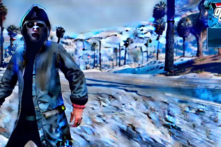 Image similar to An ice mage wreaking havoc in GTA 5