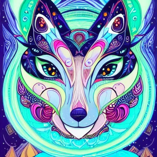 Prompt: White cyber fox beautiful artwork by Jeremiah Ketner