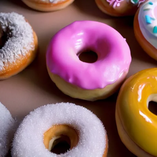 Prompt: The cutest most realistic looking donuts in the world close up shot, studio lighting