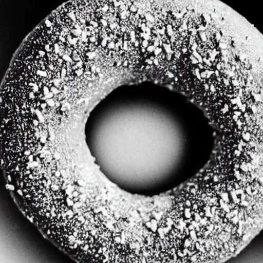 Prompt: electron microscope image of a donut