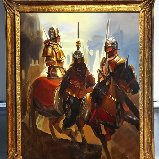 Prompt: spanish regional knights, fantasy, oil on canvas