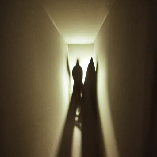 Prompt: dark figure looming in a closet, creepy, horror, dramatic lighting,