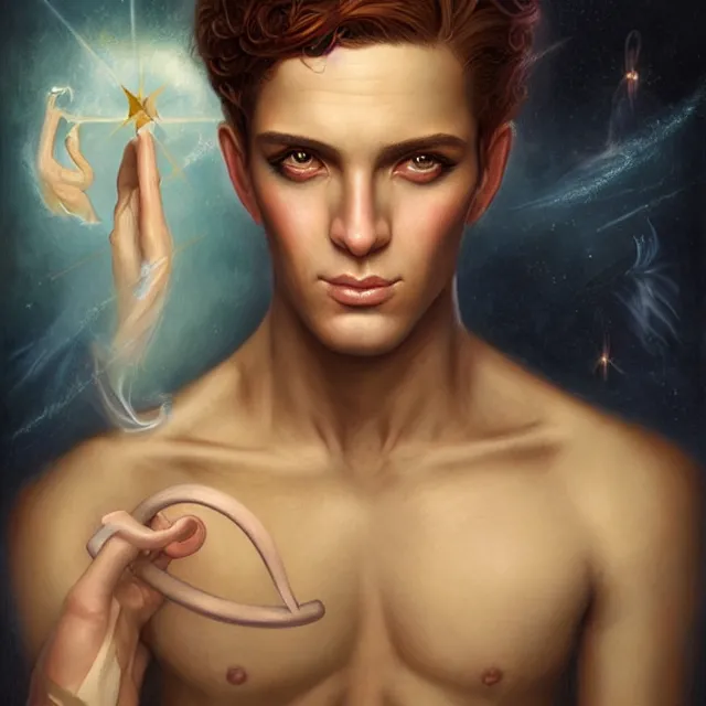 Image similar to portrait of a handsome male genie, art by tom bagshaw and paul cadmus and george quaintance