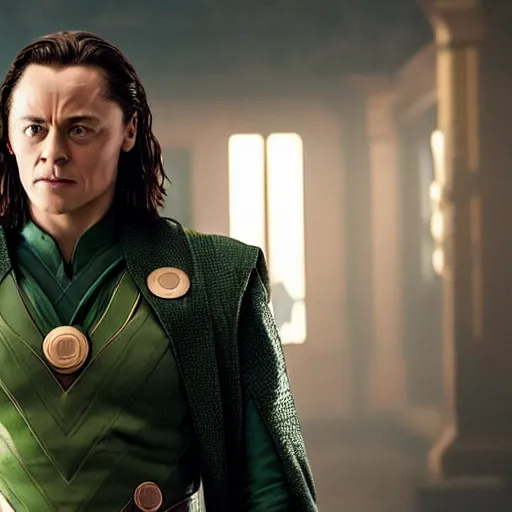 Image similar to film still of Leonardo Decaprio as Loki in Avengers Endgame