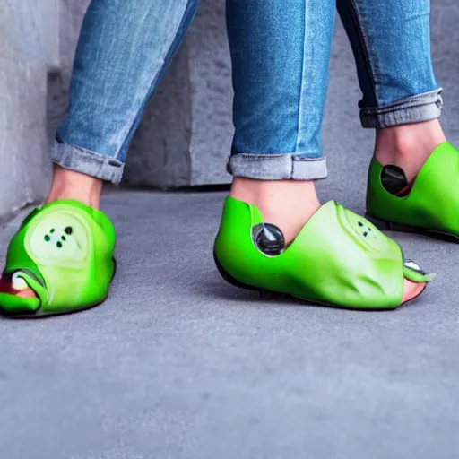 Image similar to Futuristic shoes in the shape of an avocado advertisement photo