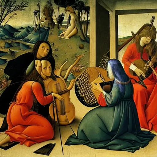 Image similar to a musical instrument that plays math instead of music, botticelli, bosch. museum of modern art. oil paint