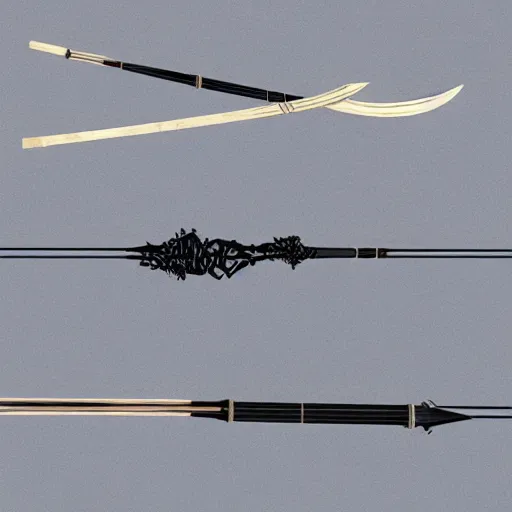 Image similar to fantasy longbow and arrow weapon made from whispy shadows, digital media, crossbow, shortbow