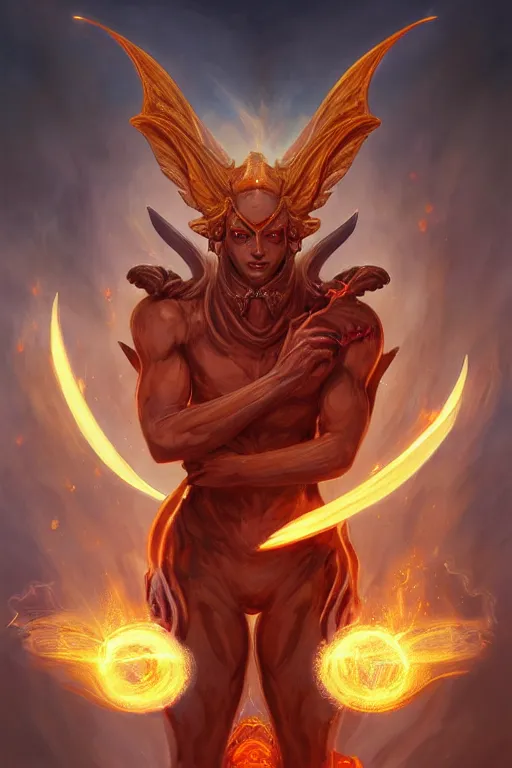 Image similar to a full body portrait of mixed final fantasy ifrit and mythical sphinx, with claws, levitating in artifact portal, fantasy, sharp focus, intricate, elegant, digital painting, artstation, matte, highly detailed, concept art, illustration, ambient lighting, art by peter mohrbacher, johannes voss, jingna zhang