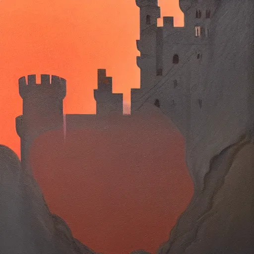 Prompt: a painting of a dreadful red sun over a castle with a waterfall in front of it. digital painting, vertical, intricate, beautiful, detailed, grunge, sharp focus, abstract art by el lissitzky and artgerm and kandinsky and kuvshinov, trending on artstation. gradient darker to bottom