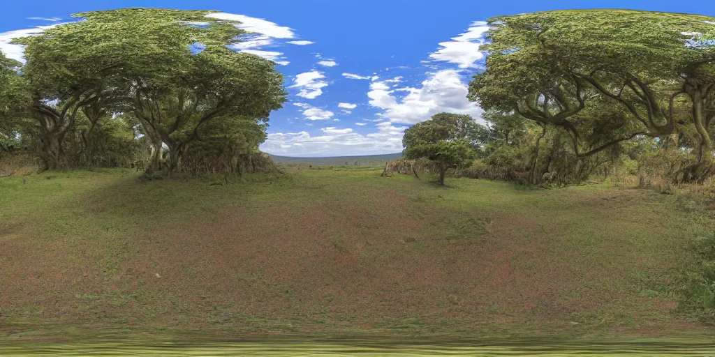 Image similar to seamless equirectangular projection of a 3 6 0 view of teletubbieland