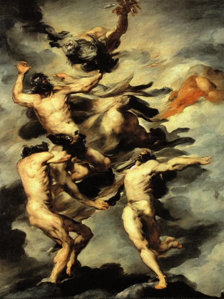 Image similar to zeus vs odin by francisco goya, detailed mythological painting, oil painting