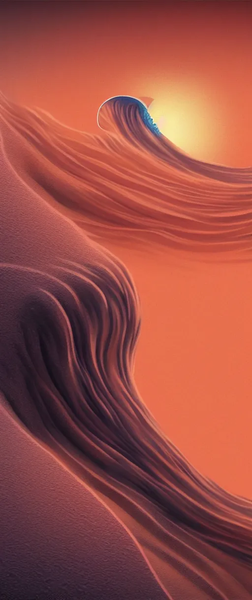 Prompt: The Great Wave on Mars. Curious. Intrigue. 8k resolution. Pastel. Sharp. Whimsical. Stunning.