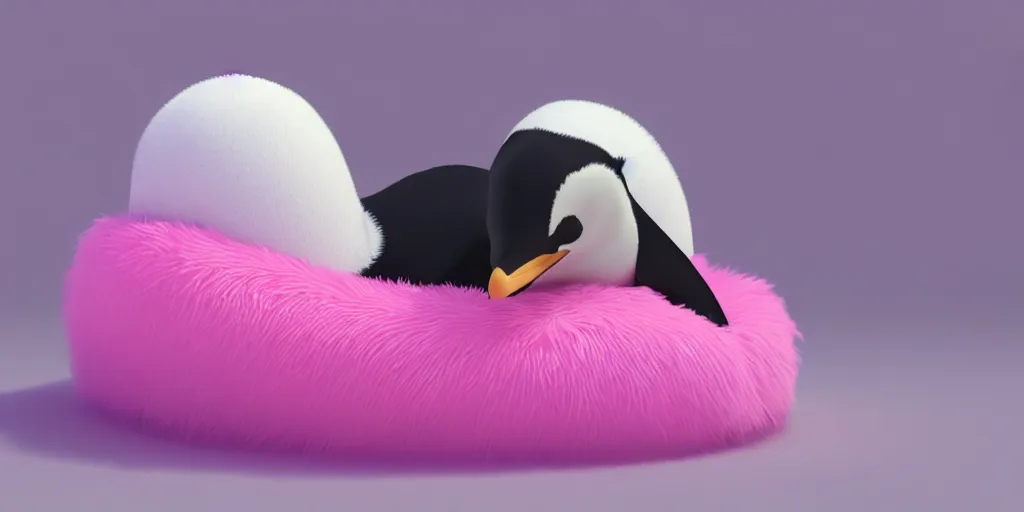 Prompt: cute penguin sitting in an pink fluffy bed, unreal 5, DAZ, hyperrealistic, octane render, cosplay, RPG portrait, dynamic lighting, intricate detail, summer vibrancy, cinematic