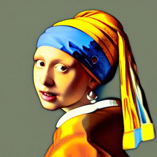 Image similar to orange cat with a pearl earring by jan vermeer, headshot, 8 k