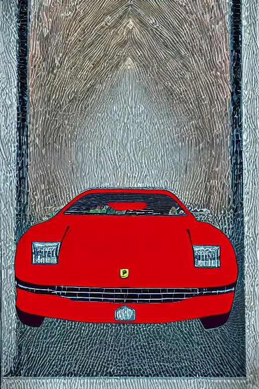 Prompt: super Mario, Ferrari testarossa, stained glass, inverted