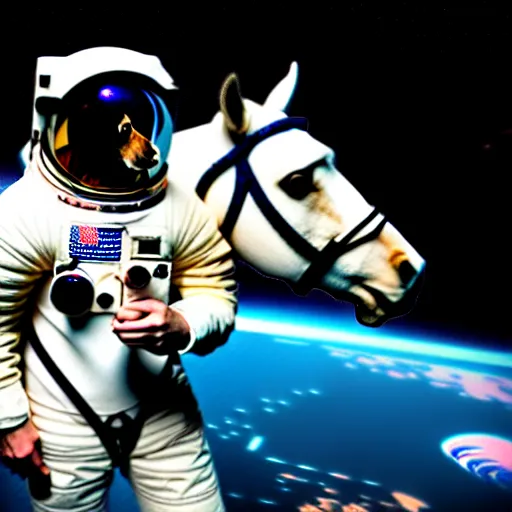 Image similar to an astronaut is carrying a horse on his neck, concept art, fantasia photo