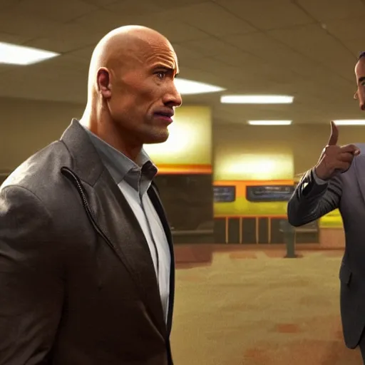 Image similar to dwayne the rock johnson robbing a 7 / 1 1 with joe biden and obama, cinematic, fantasy artwork, dyanic lighting, detailed, raytracing, realistic