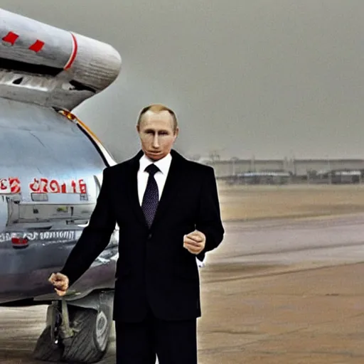 Prompt: vladimir putin holding a bomb