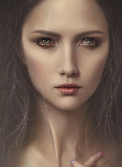 Prompt: hyper realistic, detailed portrait, close - up, dark witch, painting by tom bagshaw, smooth, sharp focus