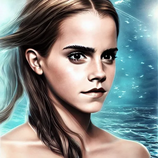 Image similar to emma watson as sea mermaid, artwork by artgerm,