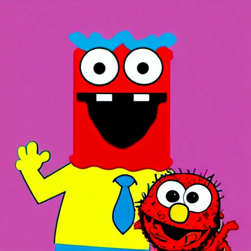 Image similar to half elmo half spongebob, digital art