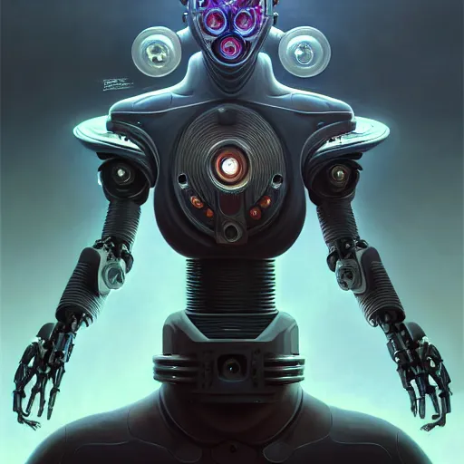 Image similar to front low angle shot of a cyberpunk gazmask robot character, intricate, elegant, highly detailed, centered, digital painting, artstation, concept art, smooth, sharp focus, illustration, artgerm, Tomasz Alen Kopera, Peter Mohrbacher, donato giancola, Joseph Christian Leyendecker, WLOP, Boris Vallejo